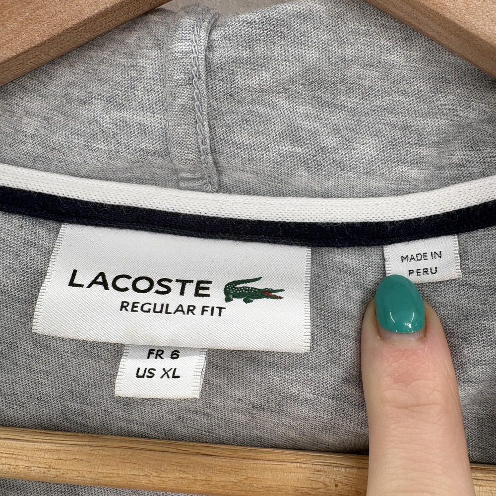 Lacoste Hoodie Mens XL Gray Jersey Pullover Kangaroo Pocket Regular Fit Logo - Picture 4 of 13